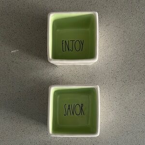 Rae Dunn Green and White Ceramic Serveware Dipping Bowls